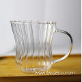 custom 300ml ribbed coffee glass mug with handle